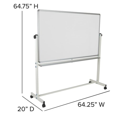 Flash Furniture HERCULES Series 64.25"W x 64.75"H Double-Sided Mobile White Board with Pen Tray