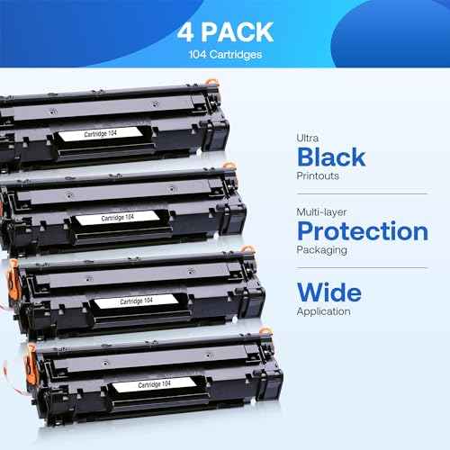 4-Pack 104 Black Toner Cartridge Replacement for Canon 104 CRG104 ImageClass D420 D480 MF4350D MF4370DN MF4150 MF4270 MF4690 Laser Printer