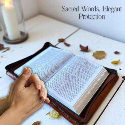 Leather Bible Cover Book Cover Planner Cover with Zipper & Handle and Inner Pocket for Men and Women- Church Bag Carrying Case Christian Religious Gifts (Brown, Medium)