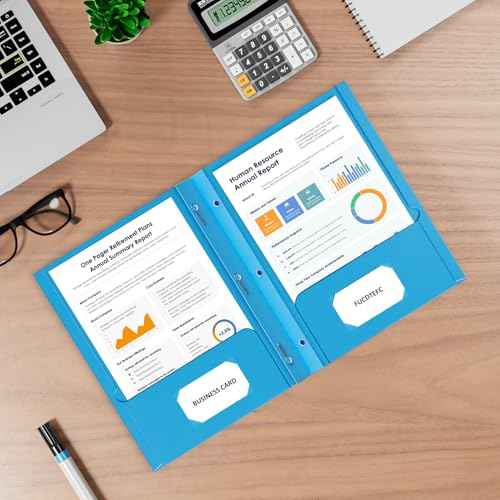 2 Pocket Folders with Prongs, 5 Pack Paper Folders with Pockets and Prongs, File Folders with Fasteners, Heavy Duty Two Pocket 3 Prong Folders for Office School Letter Size, 5 Bright Color