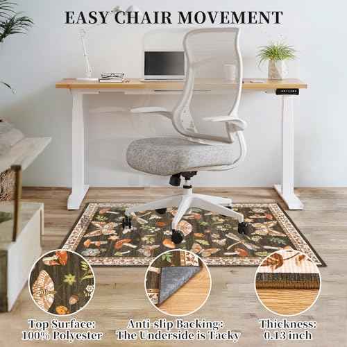 Office Chair Mat for Hardwood Floor,Mushroom 48"x60" Computer Chair Mat for Rolling Chairs Carpet,Under Desk Non Slip Gaming Rug,Low-Pile Rubber Backing Large Protector Mat (Brown)