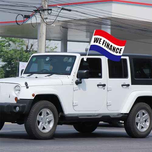 12 Pcs Window Clip on Flag 12 x 16 Inch Red Advertising Sign Single Sided Car Dealer Flags for Auto Dealers Vehicle Cars Accessories(We Finance)