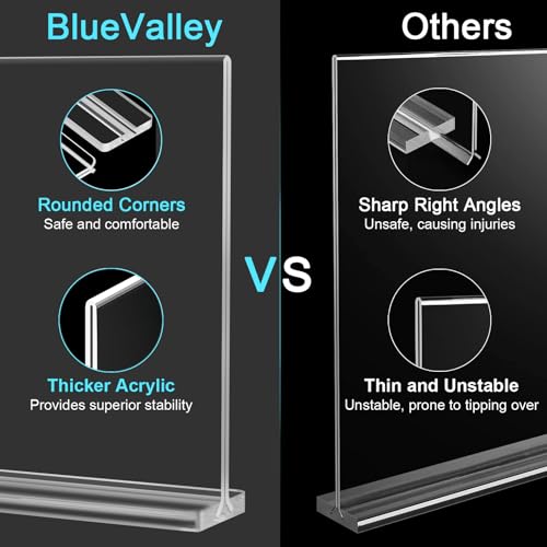 BlueValley 12 Pack Acrylic Sign Holder 8.5 x 11 Inch Horizontal - Clear Display Plastic Table Menu Signs Stand, Double Sided Flyer Holder Standing for Picture Paper Frame Holder Stand Home Office Retail Show Fair