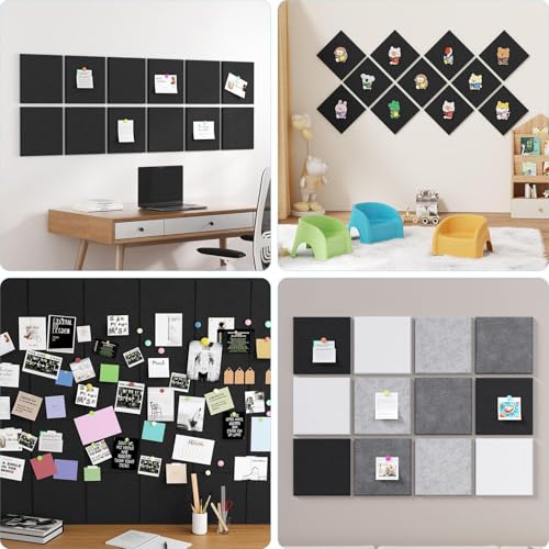 Large Cork Boards for Walls ? 48 x 36 Self Adhesive Felt Wall Tiles, Ideal for Office Black Bulletin Board, Easy to Install Pin Board Photo Board