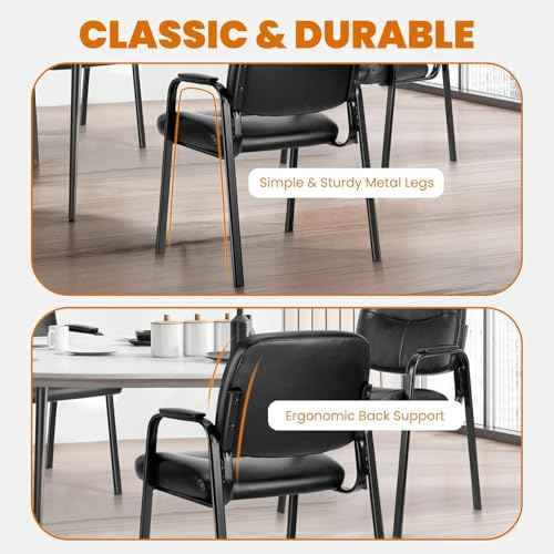 Sweetcrispy Leather Waiting Room Chair, Comfy Guest Chairs with Padded Arms for Reception Conference Side Office Desk Home, Inky