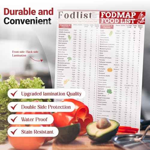 Fodlist Fodmap List of Foods. Your Grocery & Shopping List Chart for Nutrition that Supports Gut Health, IBS Relief, and Enhances the Elimination Diet. Pamphlet, Laminated, 8"x11"