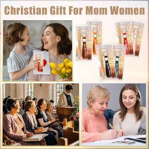200 Pcs Christmas Christian Church Gifts Bulk 50 God Bless Mother Keychains 50 Religious Bible Verse Pens with 50 Inspirational Prayer Cards 50 Opp Bags for Women