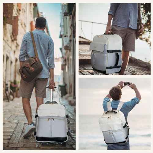 LOUEO Travel Rolling Backpack for Women with Wheels, 17 Inch Wheeled Carry on Luggage for Adults