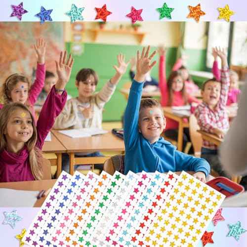 3000 PCS Star Stickers, 0.6" Sparkly Holographic Stickers, Kids Rewards Holographic Colors Sticker, Foil Star Sticker for Behavior Chart, Student Planner, School Classroom Teacher Supplies, DIY