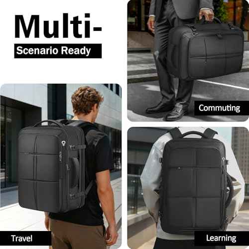 Travel Backpack, Extra Large 50L Flight Approved Carry on Backpack, Expandable Waterproof Business Suitcase Daypack Big Bag Fits 18.4 Inch Laptop, Black