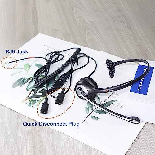 Wantek Yealink Phone Headset with Quick Disconnect Cord, RJ9 Office Telephone Headsets with Mic Noise Cancelling Compatible with Yealink VoIP Phone T21P T42S T46S T48S T27G T53W T54W Grandstream Snom