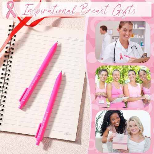 100 Sets Breast Cancer Care Gifts Breast Cancer Awareness Pens Pink Ballpoint Pens Pink Ribbon Pin Hope Cards and Bags Inspirational Gifts for Women Charity Fundraiser Campaign Party Favors