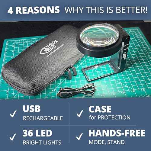 30x Hands-Free Magnifying Glass with USB Rechargeable 36 LED Lights, Storage Case | 40x Loupe Magnifier with Stand for Reading Coins Low Vision