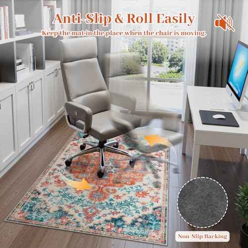Anidaroel 48"x60" Office Chair Mat for Hardwood Floor, Desk Chair Mats for Hard Floors, Office Rug for Rolling Chair, Easy Glide Desk Floor Mat, Computer Gaming Chair Mat, Orange/Multi