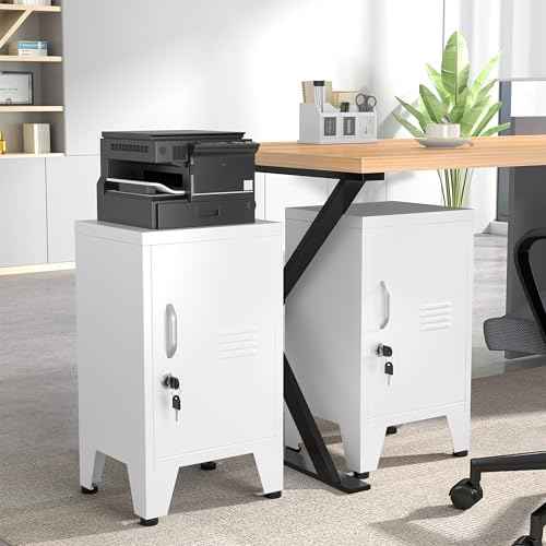 24.5"H Metal Locker Storage Cabinet with Lock - Small Lockable Employees Locking Cabinet Steel Locker Adjustable Shelf & Feet, Single Door Lockable Cabinet for Home, School, Office, Gym (White)