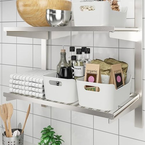 UPPDATERA Storage Box – 9 ½ x 6 ¾" White Plastic Organizer Bin | Stackable Drawer Organizer for Kitchen, Bathroom, Office, or Craft Supplies