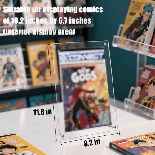 2 Pack Clear Acrylic Comic Book Frames?Wall Mount or Tabletop Display Case for 10.2" ¡¿ 6.7" Comics, Floating-Style Comic Book Display Frame with Hardware, Dust-Resistant Comic Wall Display