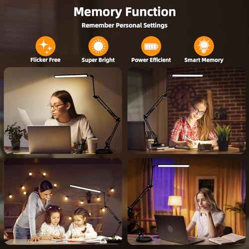 NOEVSBIG LED Desk Lamp with Clamp,2-in-1 Clamp on Desk Lamps with Base,50.7" Adjustable Swing Arm Architect Desk Lamp,Memory Function Desk Lights for Home Office,Workbench,Reading,Craft,Drafting