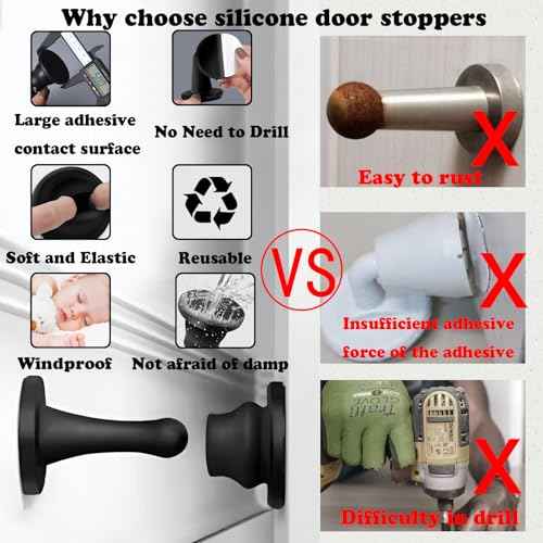 4 Pack Rubber Door Stopper Self Adhesive,No Magnetic Door Stop,Wall Protector with Reusable Waterproof House Door Holder,No Need to Drill No Trace Door Catch