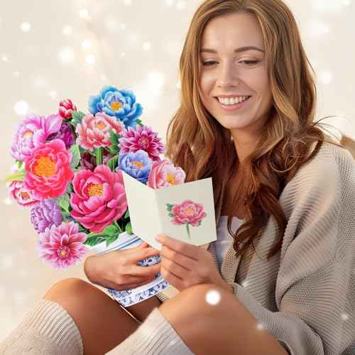 Airpark Pop Up Flower Card, 3D Paper Flowers Bouquet ? 14" Peony, Birthday, Mother¡¯s Day, Get Well Greeting Cards with Note Card & Envelope