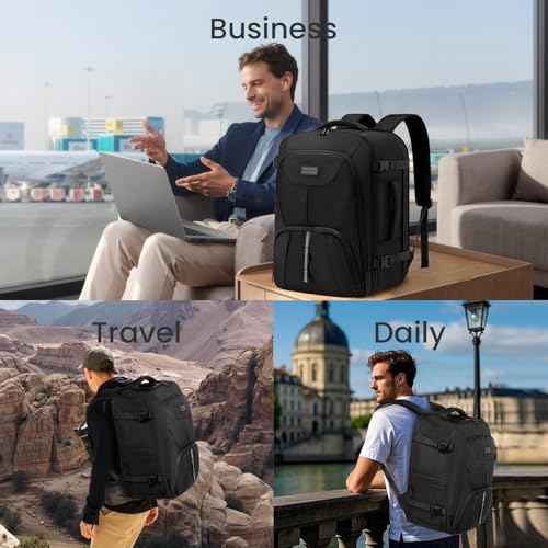 LOVEVOOK Travel Carry on Backpack for Men Women,Expandable 40L Extra Large Travel Laptop Backpack,Water Resistant Durable TSA Airline Approved Business College Carry on Bag Fit 17 Inch Computer,3 Pcs