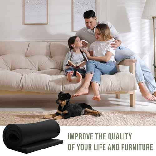 Frienda 2 Pcs Upholstery Foam 1" x 24" x 72" High Density Cushion Black Polyurethane Craft Foam Padding for Seat Replacement DIY Projects Chairs Headboards Sofas Home