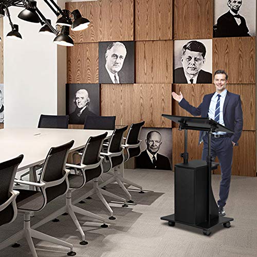 VINGLI Mobile Podium Stand with Adjustable Height - Portable Lectern
