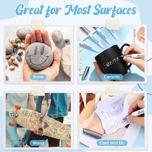 48 Pcs Metallic Permanent Markers Bulk Metallic Marker Pens Medium Tip Quick Dry Paint Pen for Classroom DIY Crafts Artist Illustration Gift Card Making(Silver)