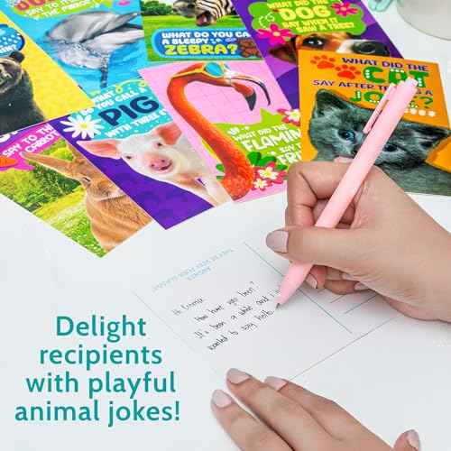 T MARIE 40 Funny Animal Joke Postcards with No Repeats - 4x6¡± Humorous Bulk Thinking of You Postcards for Kids, Grandkids, Students, and Teachers, Summer Camp, Lunchboxes and More