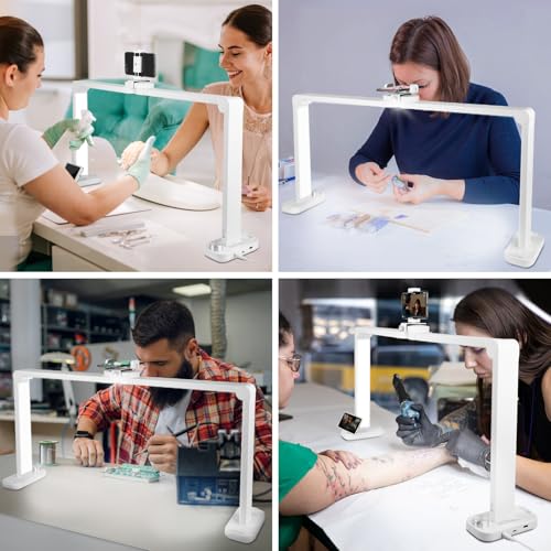 Foldable Nail Desk Lamp with Phone Holder, 456 LEDs 3-Color Adjustable (3000K-6000K), 40W for Manicure, Live Streaming & Charging