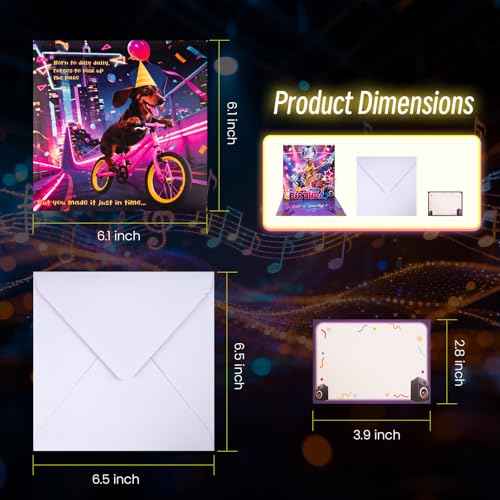 Birthday Card, Funny Birthday Cards for Men Women Kids, Exquisite MUSICAL & SHAKING & LIGHTING Rock Band Dog Pop-up Greeting Card Gifts with Envelope, 6.1 x 6.1 Inch