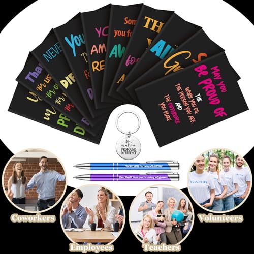 Yeaqee 180 Pcs Employee Appreciation Gifts Inspirational Notebooks Motivational Pens Thank You Keychains Thank You Gifts for Teacher Women Team Coworkers