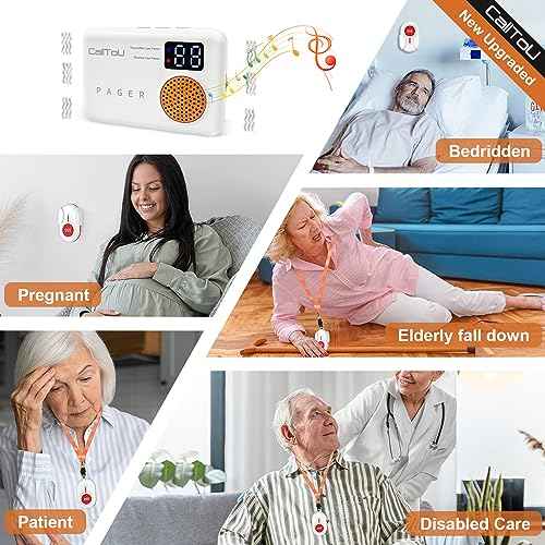 CallToU Caregiver Pager - Wireless Call Button for Elderly at Home, Portable Nurse Alert System with Vibration & Sound Alerts for Seniors and Disabled £¨ 2 Call Buttons + 2 receivers£©