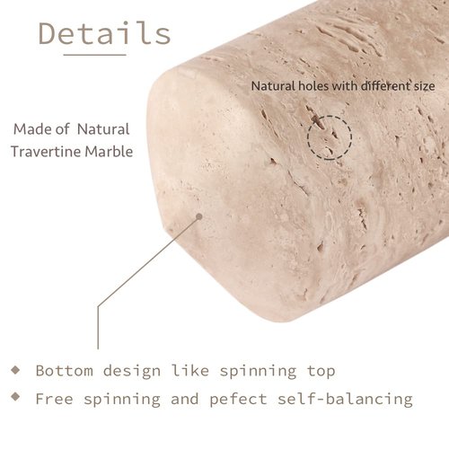 JIMEI True Natural Travertine Marble Rotating Revolver Pen Holder Stand for Desk - Free Spinning Executive Pencil Holder - Cool Gadgets For Desktop Organizer, Birthday Gifts for Men & Women