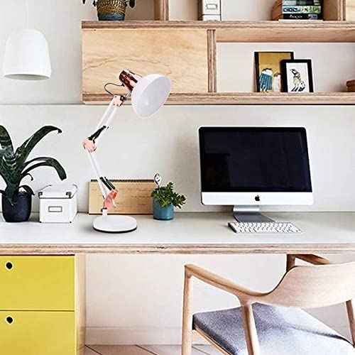 PowerKing Metal Swing Arm Desk Lamps, Adjustable and Flexible,Feading with Base and Clip 2-in-1 Function, Fit E26&E27 Bulbs Base, Application in Bedroom Living Room, Office Home (White+Rose Gold)