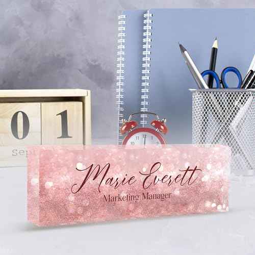 Custom Name Plate for Desk | Personalized Desk Name Plate | Personalized Boss Employee Teacher Appreciation Gifts | Acrylic Name Plate Office Desk Accessories (A-Pink Quartz)