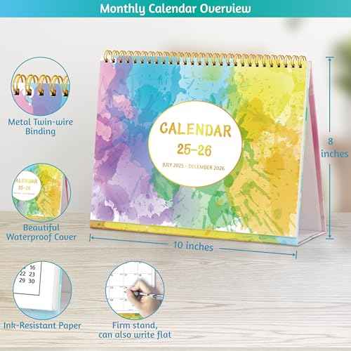 2026 Desk Calendar - Standing Flip 2026 Desktop Calendar, 10" x 8", Jan 2026 - Dec 2026, Large Blaocks with Notes, To-Do Lists, Yearly Overview, Thick Paper, Great for Easy Planning