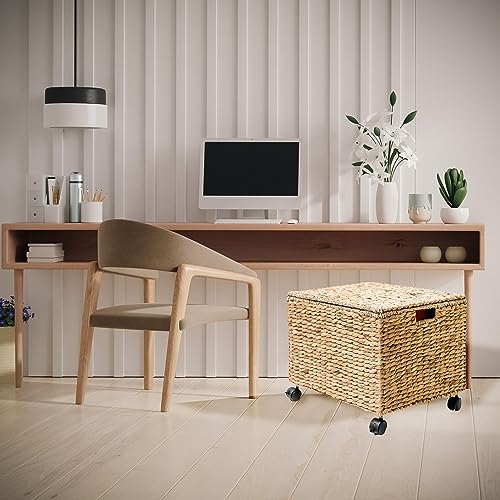 Trademark Innovations Rolling File Box Wicker File Cabinet Hanging File Baskets Water Hyacinth Storage Basket