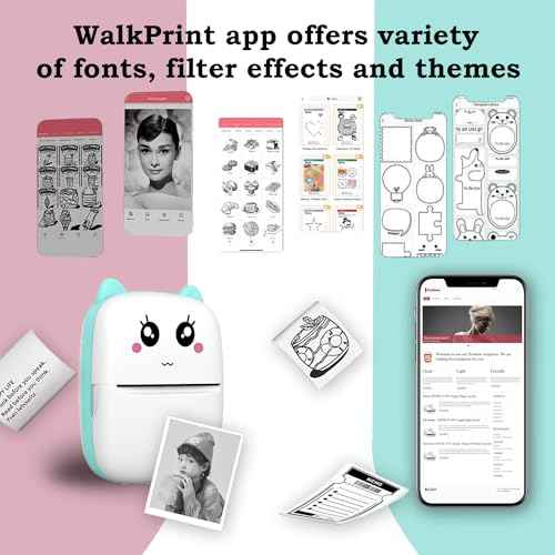 Mini Sticker Printer USX1, Inkless Thermal Pocket Receipt Printer, 203DPI, Bluetooth, Pink, 11 Rolls Paper, iOS & Android Compatible