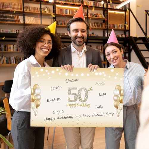 Large 50th Birthday Card With Envelope, Black Gold Happy 50th Birthday Giant Guest Book Gifts for Men Women, Giant Fifty Bday Card Gifts Party Supplies, The Year 1975 Jumbo 50 Bday Card