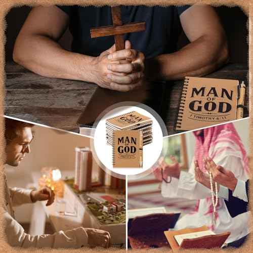 30 Sets Man of God Christian Gifts Bulk Man of God Notebook and Pen Set Bulk Christian Spiral Notebook Bible Verse Retractable Bamboo Pens for Men Dad Pastors Church Gift (Brown)