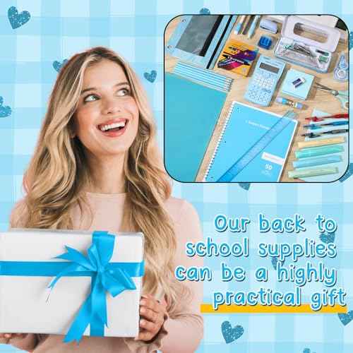 192 Pcs Middle High School Supply Kit for Student Girl Back to School Supplies Bundle Essential Stationery Stuff Set Include Calculator Notebooks Compass Folder Pen Stapler and More (Blue)