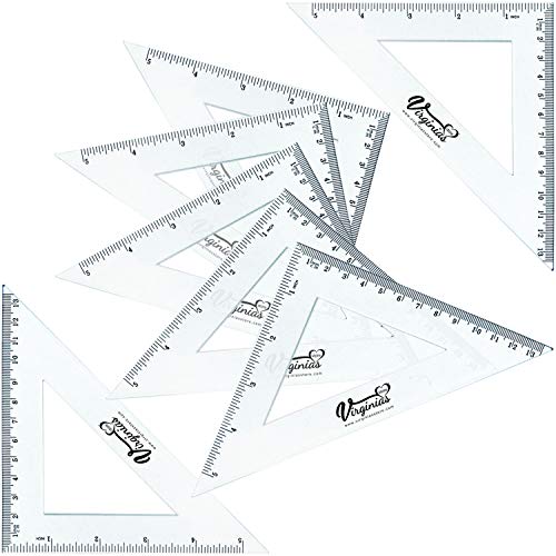 Set of 24 5-inch Transparent Plastic Drafting Set Squares - Shatter Resistant