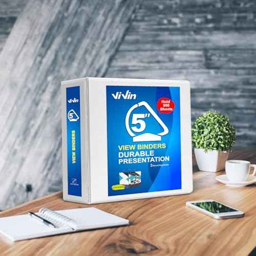 ViVin Durable 5 inch D Ring View Binder, Large 5" Slant-D Ring with 950-Sheet Capacity, Fit 8.5" x 11" Paper, 2 Pack(White)