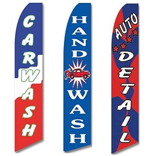 3 Swooper Flags Car Wash Service OPEN Auto Detail Shop Hand Wash