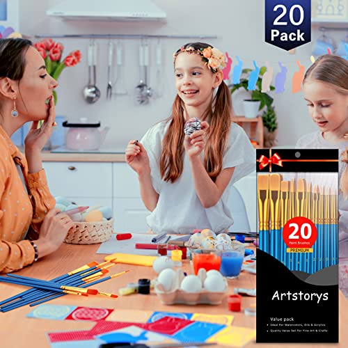 Blue Artist Paint Brushes Set for Acrylic Watercolor Oil Painting - 20 Pcs