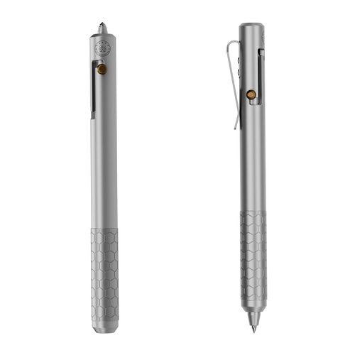 Off-Grid Knives BOLT Tactical Pen with Tungsten Carbide Glass Breaker, Overbuilt Bolt Action XL Writing Tool, Aircraft Aluminum, German Ink, Stainless Steel Clip (Silver)