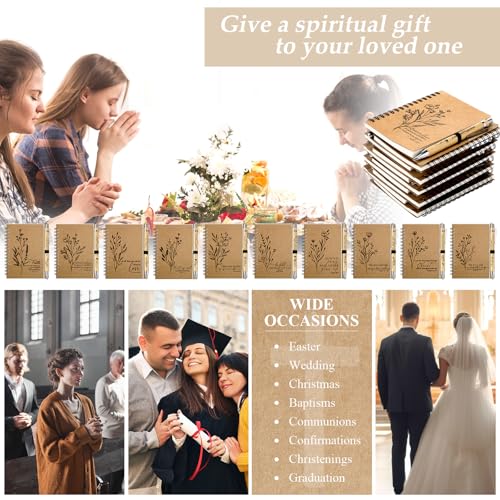 100 Pcs Christmas Bible Verse Spiral Notebook with Bamboo Thanksgiving Christian Pen Aesthetic Religious Notepad Journal Thank You Christian Gift Bulk for Pastor Sunday School Teacher (Classic Style)