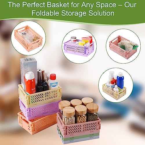 6-Pack Small Pastel Plastic Storage Baskets, Collapsible Crates for Organizing, Space-Saving Mini Bins for Classroom, Kitchen, Office, Bedroom (5.9" x 3.8" x 2.2")