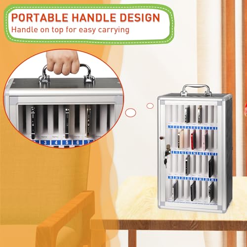 Loghot Aluminum Alloy Pocket Chart Cell Phones Storage Cabinet for Cell Phones,Wall-Mounted with a Locked,Can be Carried by Hand (36 Slots Black)